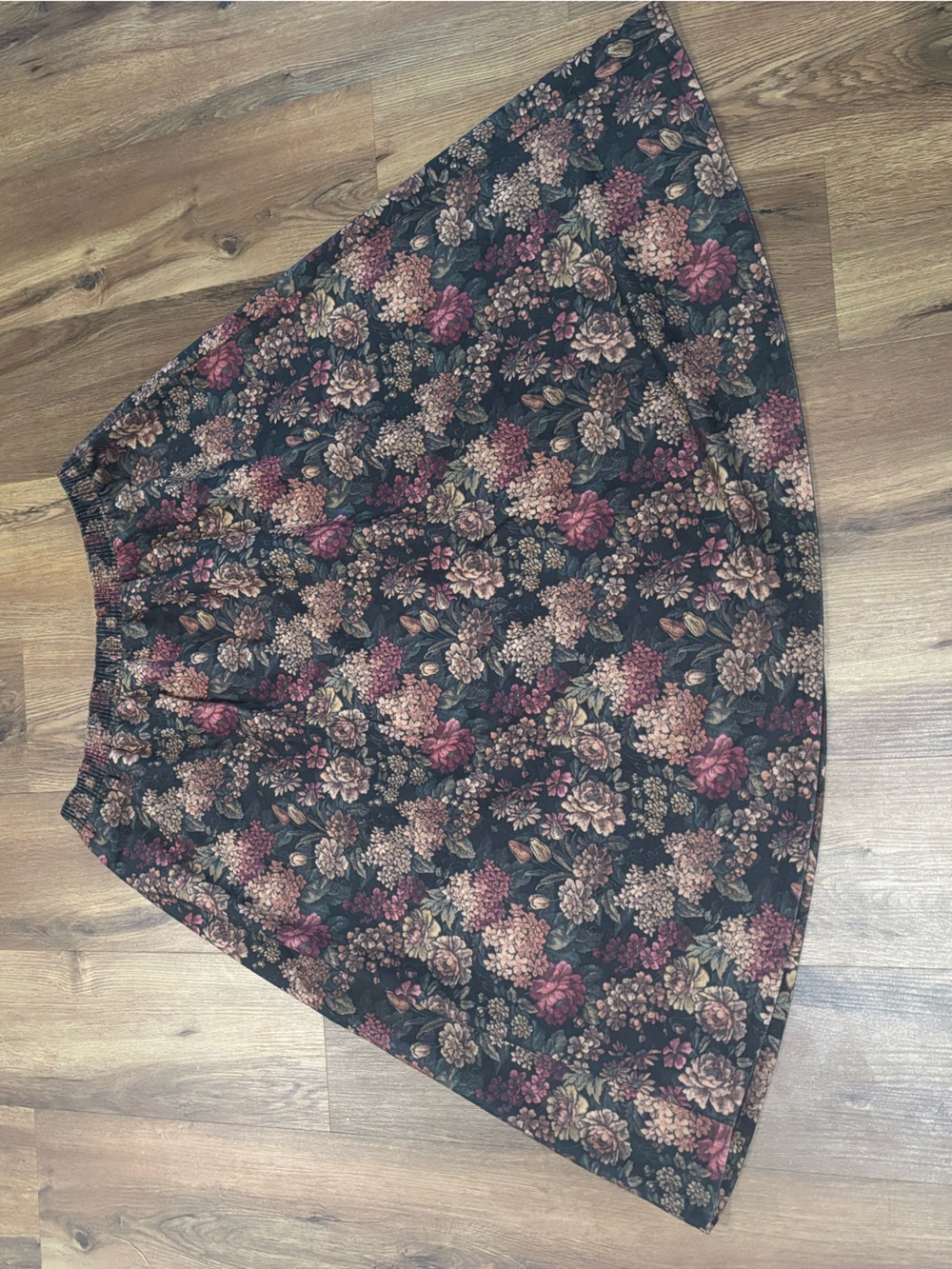 Fall Cottagecore Floral A-Line Maxi Skirt in Black with Maroon and Greens 2XL